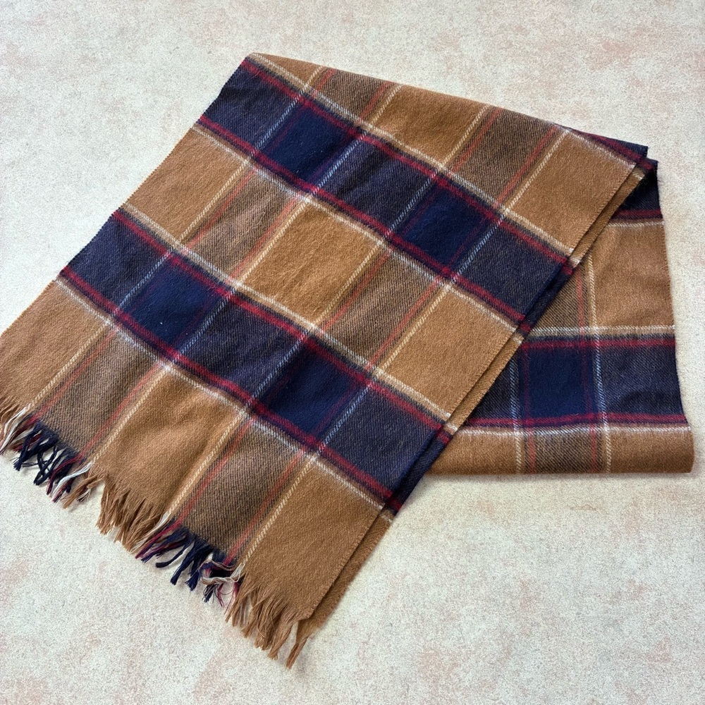 Cashmere & Wool Brown Plaid Winter Scarf Unisex